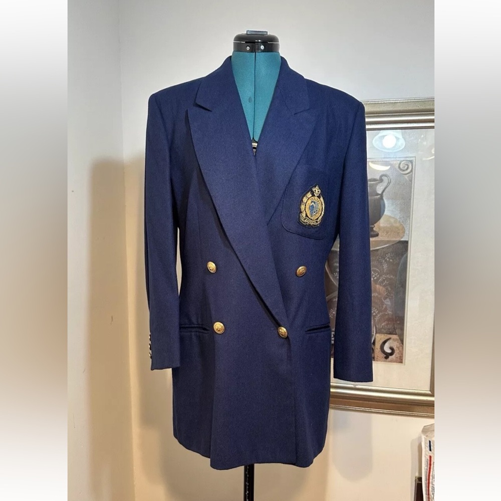 Express Compagnie Internationale Navy Blue Wool Blend Lined Blazer Jacket Size M